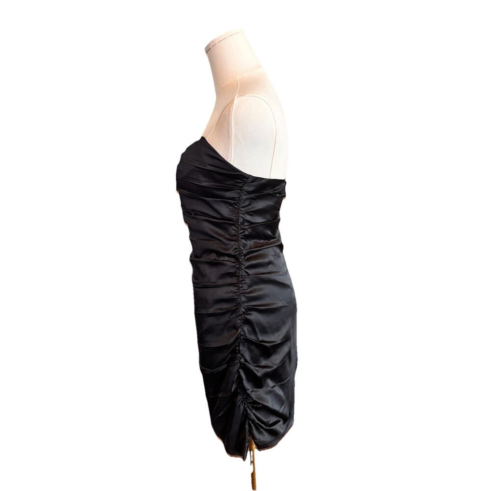 Express LBD Black Silk Mini Bodycon Strapless Cocktail Dress Women’s Ruched Sz 4 - Picture 4 of 9